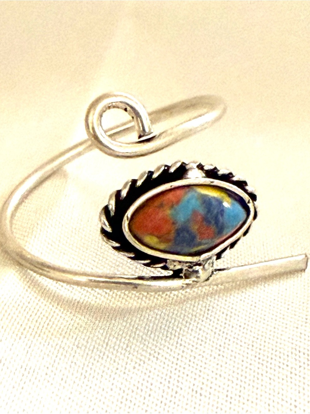 Southwestern Adjustable Ring Multicolor Stone Boho Artisan Dainty Ring Sz 8